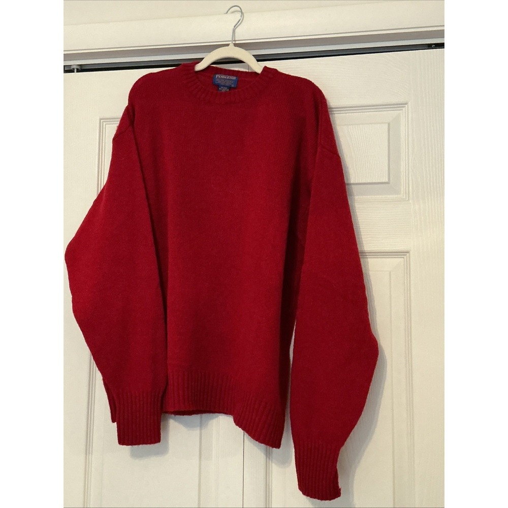 Pendleton Sweater Men's XL Red Shetland Wool Crewneck Pullover USA Vintage VTG